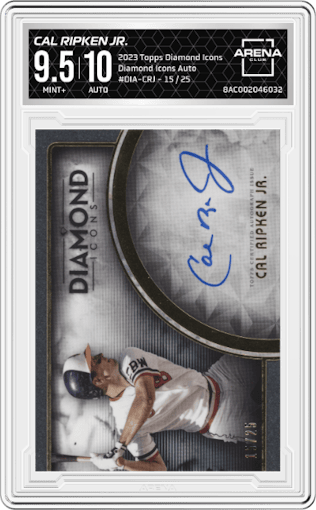 Cal Ripken Jr. from the 2023 Topps Diamond Icons set graded by Arena Club and given an overall grade of 9.5.