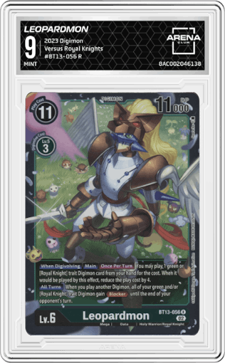 Leopardmon from the 2023 Digimon set graded by Arena Club and given an overall grade of 9.