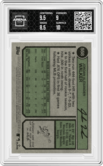 Jordan Walker from the 2023 Topps Heritage High Number  set graded by Arena Club and given an overall grade of 9.