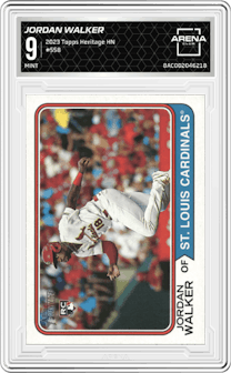 Jordan Walker from the 2023 Topps Heritage High Number  set graded by Arena Club and given an overall grade of 9.