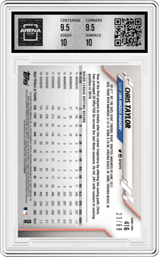 Chris Taylor from the 2020 Topps Series 2 set featuring a Black parallel graded by Arena Club and given an overall grade of 10.