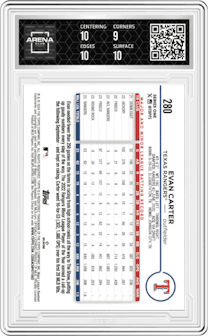 Evan Carter from the 2024 Topps  set graded by Arena Club and given an overall grade of 9.5.