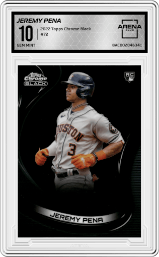 Jeremy Pena  from the 2022 Topps Chrome Black set graded by Arena Club and given an overall grade of 10.