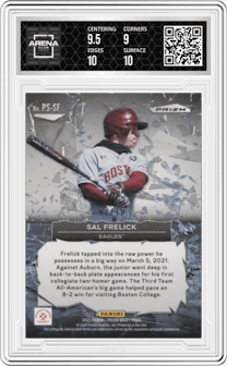 Sal Frelick from the 2021 Panini Prizm Draft Picks set featuring a Gold Prizm  parallel graded by Arena Club and given an overall grade of 9.5.
