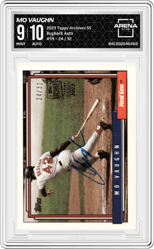 Mo Vaughn from the 2023 Topps Archives Signature Series Retired Player Edition set graded by Arena Club and given an overall grade of 9.