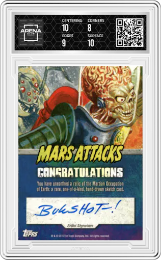 James Bukauskas from the 2015 Topps Mars Attacks set graded by Arena Club and given an overall grade of 8.5.