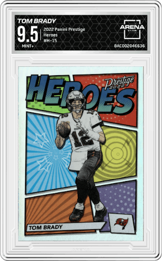 Tom Brady from the 2022 Panini Prestige set graded by Arena Club and given an overall grade of 9.5.