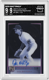 Don Mattingly from the 2023 Pro Set Pure Multi-Sport set featuring a Magenta Spectrum  parallel graded by Arena Club and given an overall grade of 9.