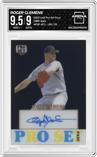Roger Clemens from the 2023 Leaf Pro Set Pure set graded by Arena Club and given an overall grade of 9.5.