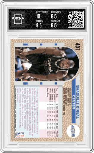 Shaquille O'Neal from the 1992-93 Fleer  set graded by Arena Club and given an overall grade of 9.