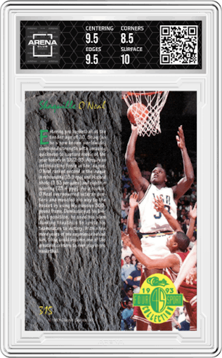 Shaquille O'Neal from the 1993 Classic Four Sport set graded by Arena Club and given an overall grade of 9.