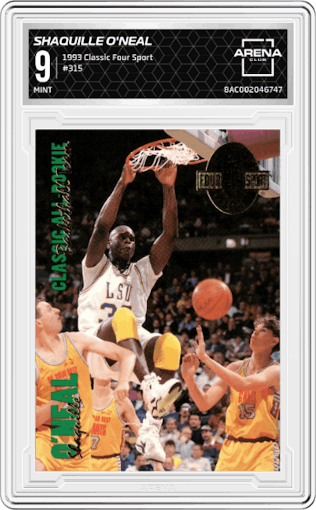 Shaquille O'Neal from the 1993 Classic Four Sport set graded by Arena Club and given an overall grade of 9.