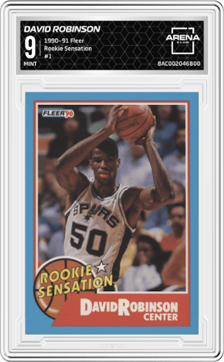David Robinson from the 1990-91 Fleer set graded by Arena Club and given an overall grade of 9.