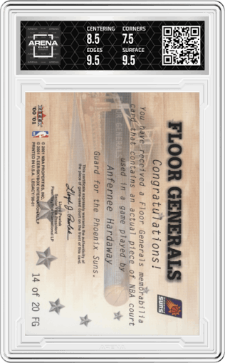  Anfernee Hardaway from the 2000-01 Fleer Legacy set graded by Arena Club and given an overall grade of 8.