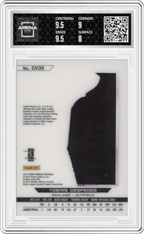 Yoenis Cespedes from the 2013 Pinnacle set graded by Arena Club and given an overall grade of 8.5.