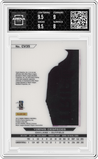 Yoenis Cespedes from the 2013 Pinnacle set graded by Arena Club and given an overall grade of 8.5.