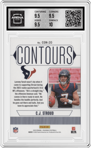 C.J. Stroud from the 2023 Panini Phoenix set graded by Arena Club and given an overall grade of 10.