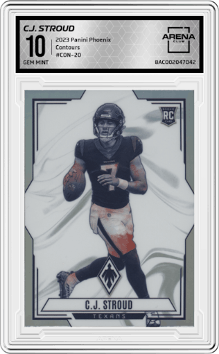 C.J. Stroud from the 2023 Panini Phoenix set graded by Arena Club and given an overall grade of 10.