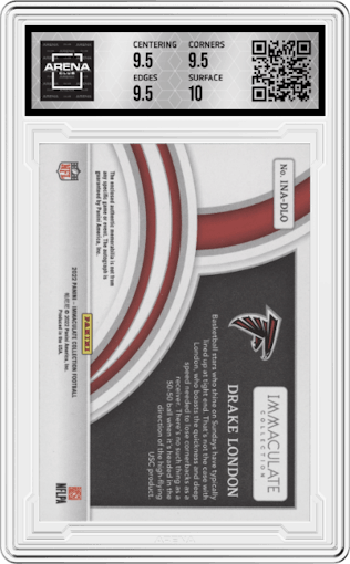 Drake London from the 2022 Panini Immaculate Collection set graded by Arena Club and given an overall grade of 10.