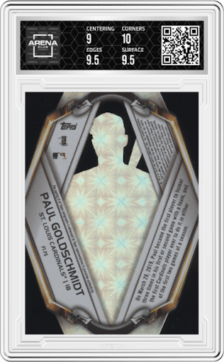 Paul Goldschmidt from the 2019 Topps High Tek set featuring a Black parallel graded by Arena Club and given an overall grade of 9.5.