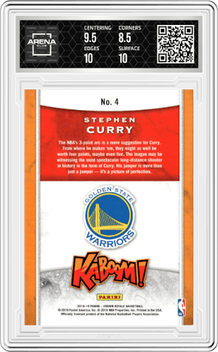Stephen Curry from the 2018-19 Panini Crown Royale set graded by Arena Club and given an overall grade of 9.