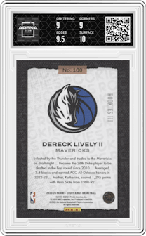 Dereck Lively II from the 2023-24 Panini Court Kings set graded by Arena Club and given an overall grade of 9.5.