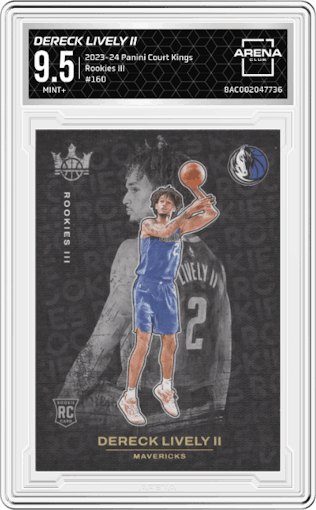 Dereck Lively II from the 2023-24 Panini Court Kings set graded by Arena Club and given an overall grade of 9.5.