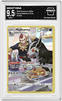 Mightyena from the 2022 Pokemon SWSH set graded by Arena Club and given an overall grade of 9.5.