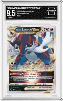 Hisuian Samurott VSTAR from the 2022 Pokemon SWSH set graded by Arena Club and given an overall grade of 9.5.