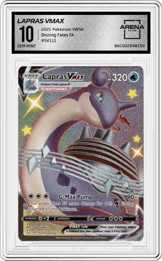 Lapras VMAX from the 2021 Pokemon SWSH set graded by Arena Club and given an overall grade of 10.