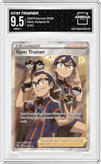 Gym Trainer from the 2022 Pokemon SWSH set graded by Arena Club and given an overall grade of 9.5.