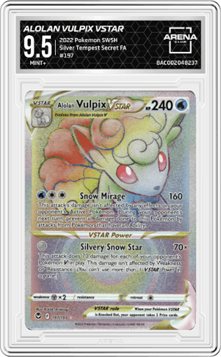 Alolan Vulpix VSTAR from the 2022 Pokemon SWSH set graded by Arena Club and given an overall grade of 9.5.