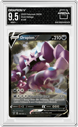 Drapion V from the 2020 Pokemon SWSH set graded by Arena Club and given an overall grade of 9.5.