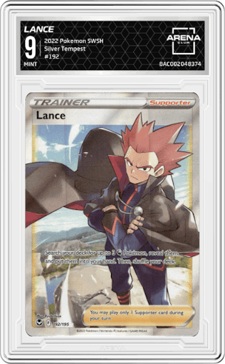 Lance from the 2022 Pokemon SWSH set graded by Arena Club and given an overall grade of 9.