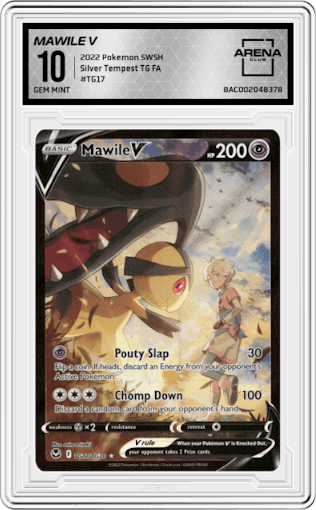 Mawile V  from the 2022 Pokemon SWSH set graded by Arena Club and given an overall grade of 10.