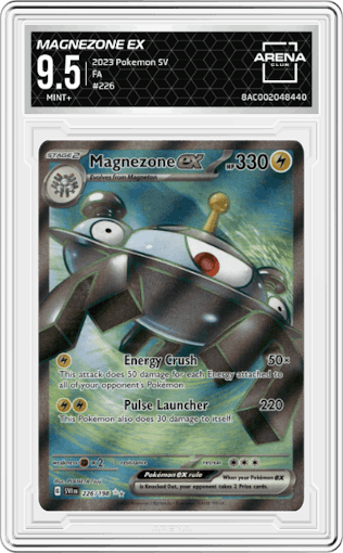 Magnezone EX from the 2023 Pokemon SV set graded by Arena Club and given an overall grade of 9.5.