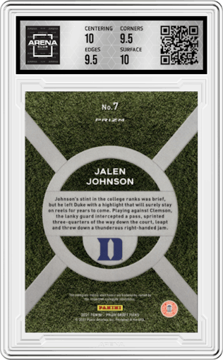 Jalen Johnson from the 2021-22 Panini Prizm Draft Picks set graded by Arena Club and given an overall grade of 10.
