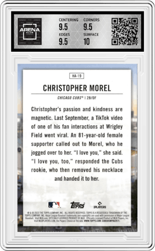 Christopher Morel from the 2023 Topps Series 2 set graded by Arena Club and given an overall grade of 10.
