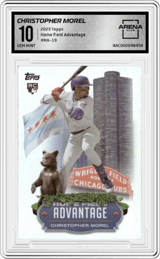 Christopher Morel from the 2023 Topps Series 2 set graded by Arena Club and given an overall grade of 10.