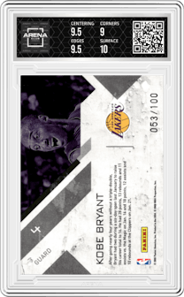 Kobe Bryant from the 2009-10 Panini Threads  set featuring a Century Proof parallel graded by Arena Club and given an overall grade of 9.5.
