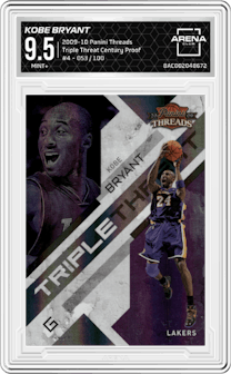Kobe Bryant from the 2009-10 Panini Threads  set featuring a Century Proof parallel graded by Arena Club and given an overall grade of 9.5.