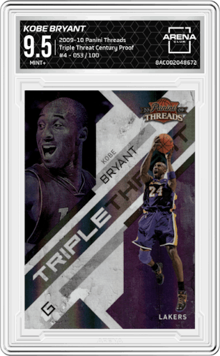 Kobe Bryant from the 2009-10 Panini Threads  set featuring a Century Proof parallel graded by Arena Club and given an overall grade of 9.5.