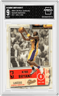 Kobe Bryant from the 2004-05 Fleer Authentix set featuring a General Admission parallel graded by Arena Club and given an overall grade of 9.