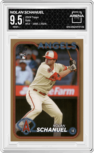 Nolan Schanuel from the 2024 Topps  set featuring a Gold parallel graded by Arena Club and given an overall grade of 9.5.