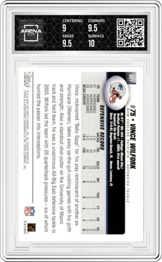  Vince Wilfork from the 2004 Topps set graded by Arena Club and given an overall grade of 9.5.