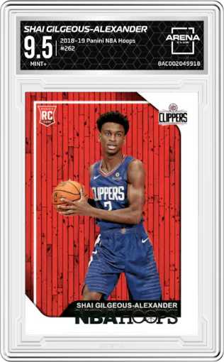 Shai Gilgeous-Alexander from the 2018-19 Panini NBA Hoops  set graded by Arena Club and given an overall grade of 9.5.