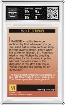Michael Jordan from the 1999 Sports Illustrated for Kids set graded by Arena Club and given an overall grade of 9.