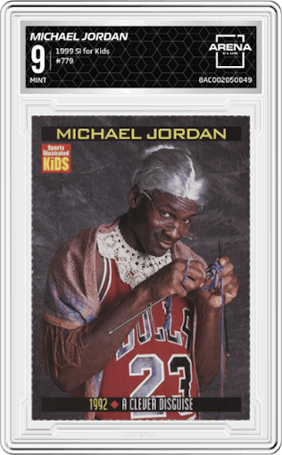 Michael Jordan from the 1999 Sports Illustrated for Kids set graded by Arena Club and given an overall grade of 9.