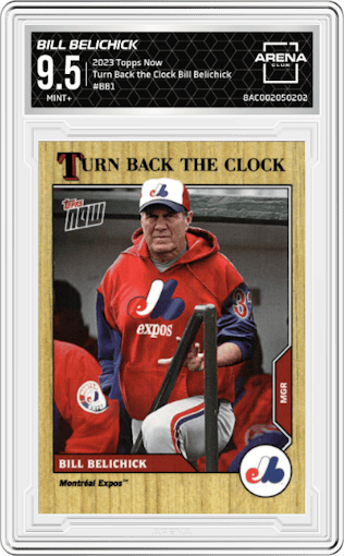 Bill Belichick from the 2023 Topps Now set graded by Arena Club and given an overall grade of 9.5.