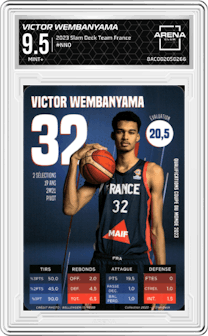 Victor Wembanyama from the 2023 Slam Deck Team France set graded by Arena Club and given an overall grade of 9.5.